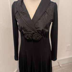 Sophisticated Black Midi Dress with Floral Accents